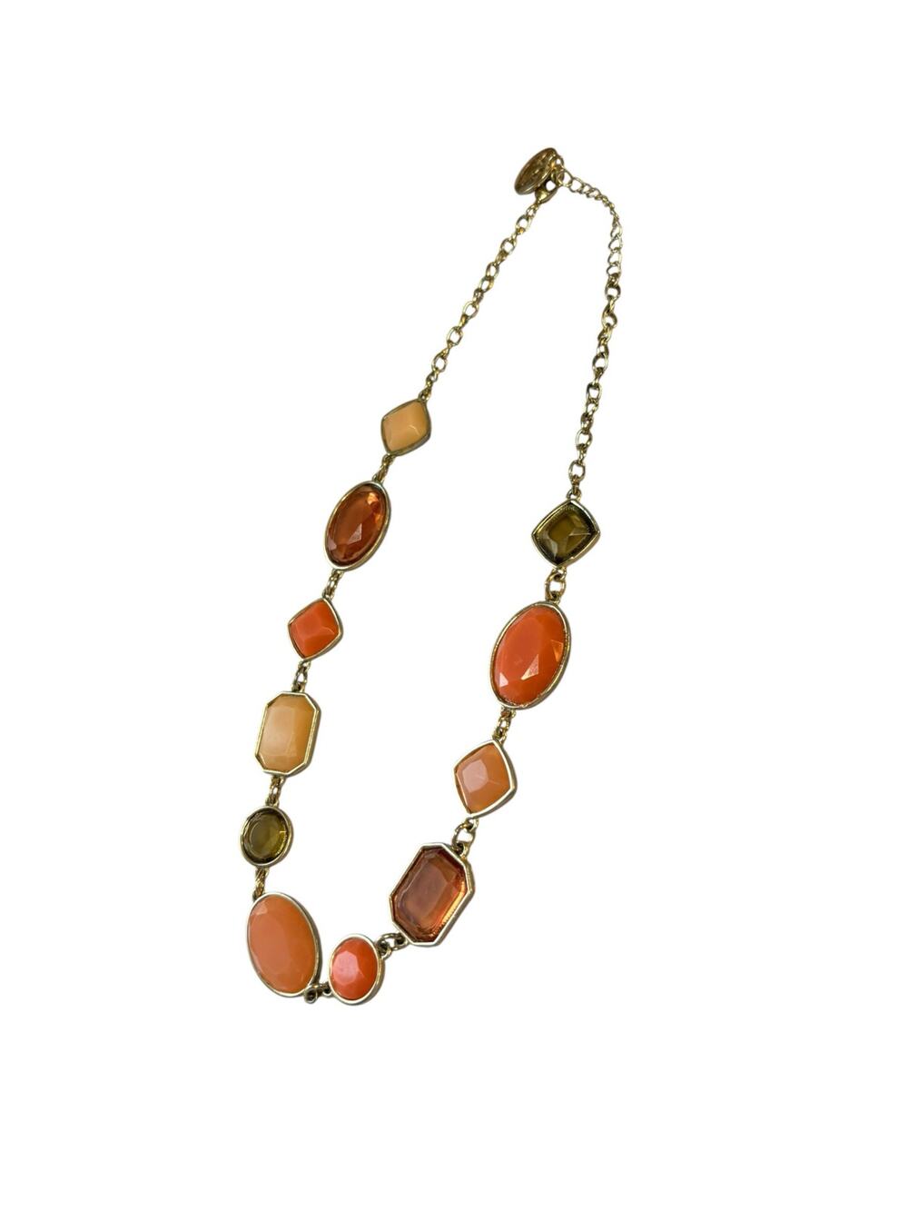 Crown Trifari Necklace Gold Tone Orange Lucite Cabochon Link Vintage 1960s